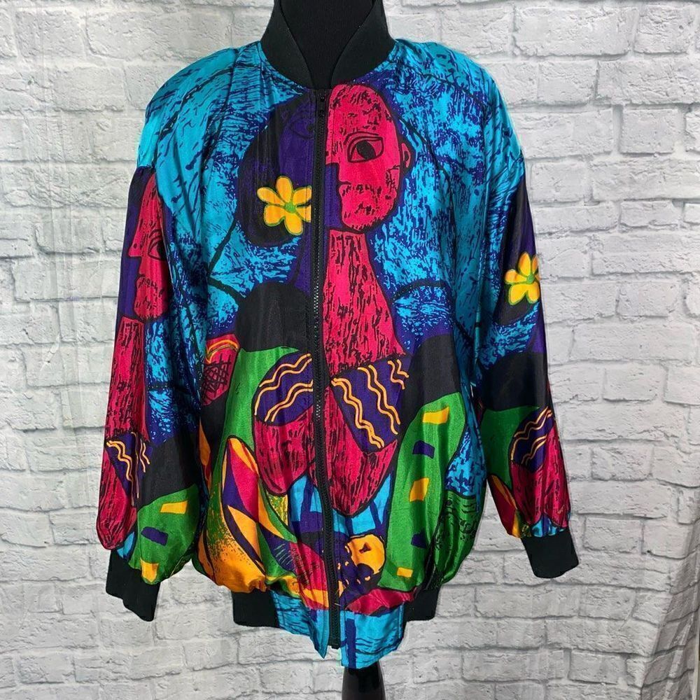 Venezia Vitale full zip lightweight multicolor multi print jacket sz 14/16 women